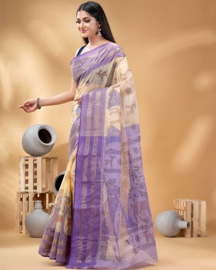 DESH BIDESH Ethnic Motifs Printed Pure Cotton Taant Saree