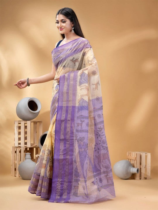 DESH BIDESH Ethnic Motifs Printed Pure Cotton Taant Saree