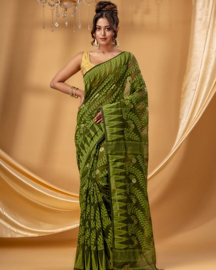 Exquisite Woven Design Pure Cotton Handloom Jamdani Saree for Women