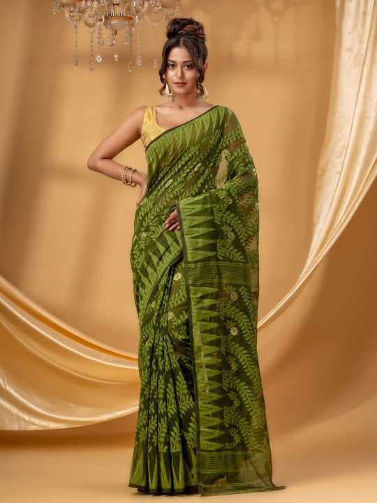 Exquisite Woven Design Pure Cotton Handloom Jamdani Saree for Women