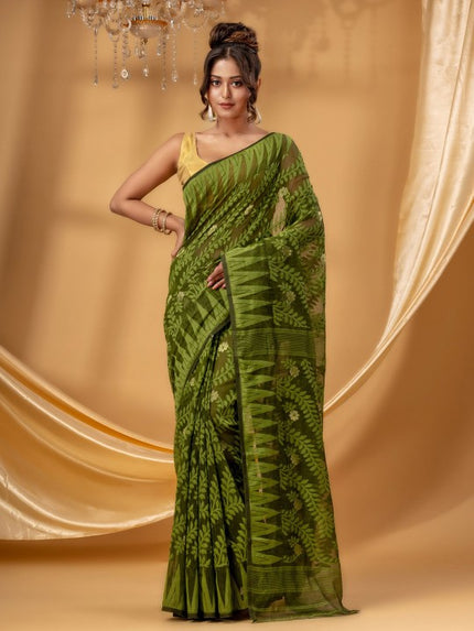Exquisite Woven Design Pure Cotton Handloom Jamdani Saree for Women