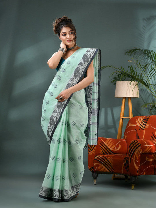 DESH BIDESH Woven Design Pure Cotton Taant Saree for Women