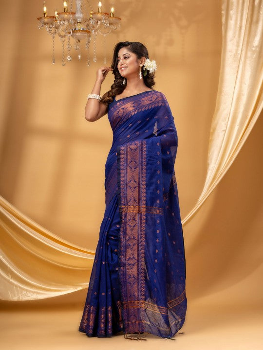 DESH BIDESH Women Woven Design Zari Taant Saree