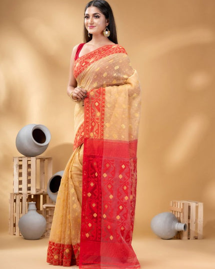 Elegant Woven Zari Pure Cotton Jamdani Saree for Women by DESH BIDESH