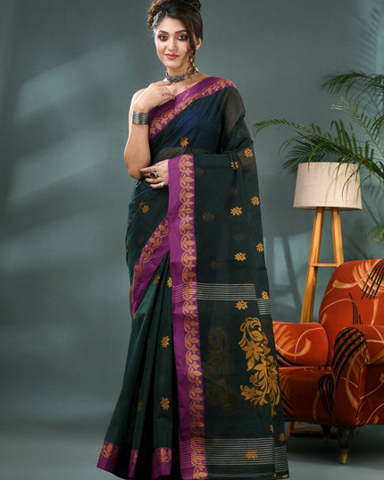 DESH BIDESH Woven Design Pure Cotton Taant Saree with Blouse Piece