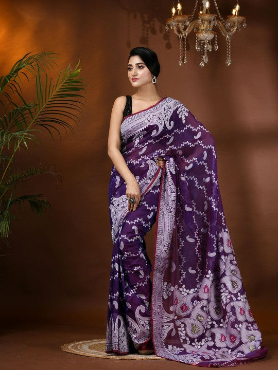 DESH BIDESH Paisley Zari Jamdani Saree with Woven Design Border