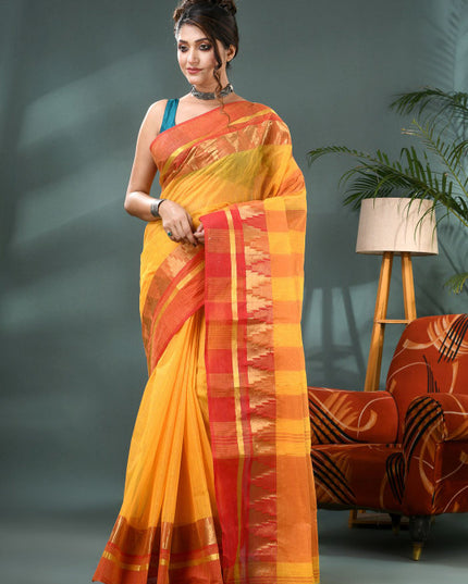 DESH BIDESH Striped Zari Pure Cotton Taant Saree