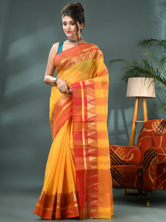 DESH BIDESH Striped Zari Pure Cotton Taant Saree