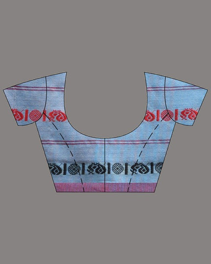 Elegant Blue & Red Woven Design Pure Cotton Saree for Women