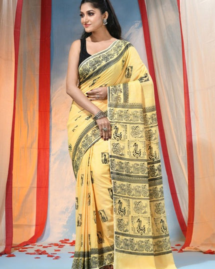 DESH BIDESH Women's Ethnic Motifs Pure Cotton Saree with Printed Border