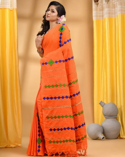 DESH BIDESH Woven Design Patchwork Pure Cotton Taant Saree