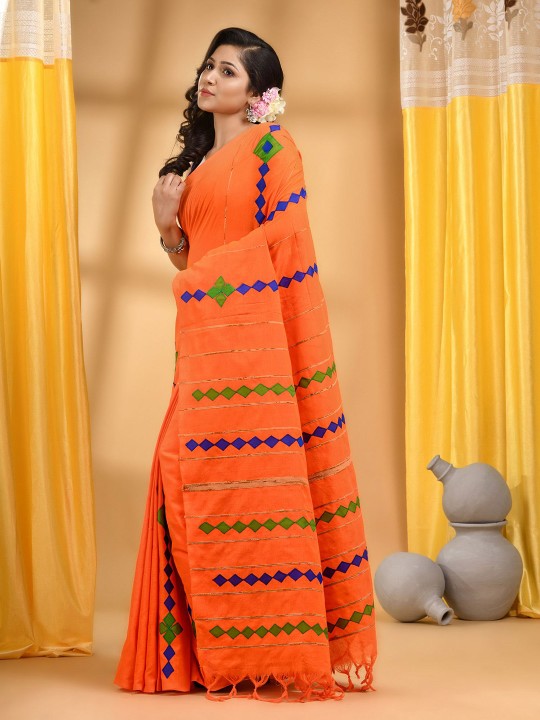 DESH BIDESH Woven Design Patchwork Pure Cotton Taant Saree