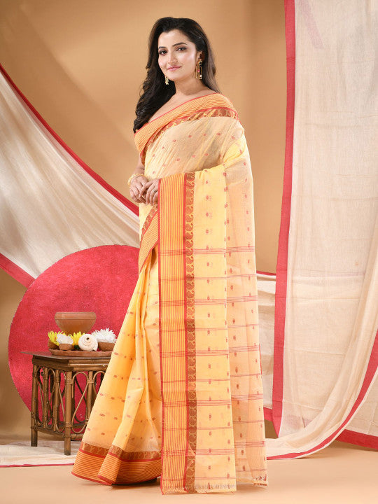 DESH BIDESH Ethnic Motifs Printed Zari Pure Cotton Jamdani Saree