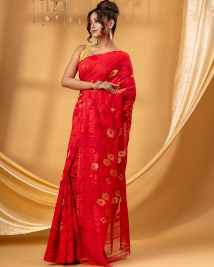 DESH BIDESH Floral Pure Cotton Jamdani Saree