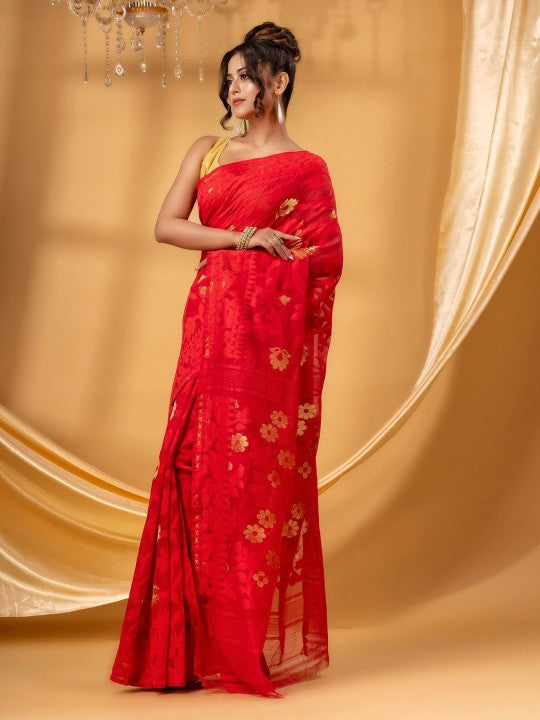 DESH BIDESH Floral Pure Cotton Jamdani Saree