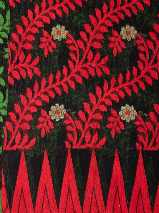 Exquisite DESH BIDESH Pure Cotton Jamdani Saree - Woven Tamarind Leaf Design