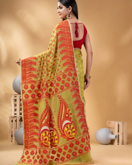 DESH BIDESH Women's Ethnic Motifs Embroidered Pure Cotton Saree