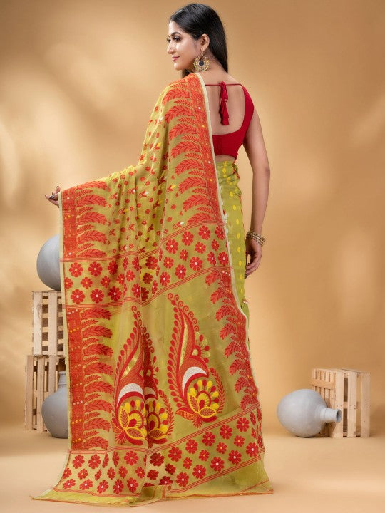 DESH BIDESH Women's Ethnic Motifs Embroidered Pure Cotton Saree