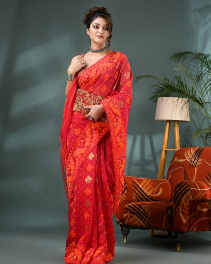 DESH BIDESH Woven Design Silk Cotton Jamdani Saree