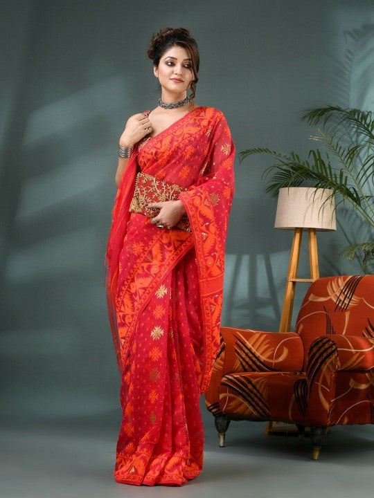 DESH BIDESH Woven Design Silk Cotton Jamdani Saree