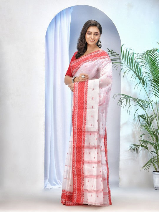 DESH BIDESH Woven Design Pure Cotton Jamdani Saree
