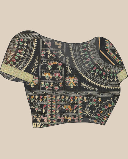 DESH BIDESH Warli Printed Bandhani Saree With Blouse Piece