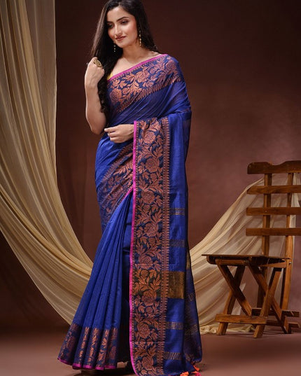 DESH BIDESH Ethnic Motifs Woven Design Zari Maheshwari Saree