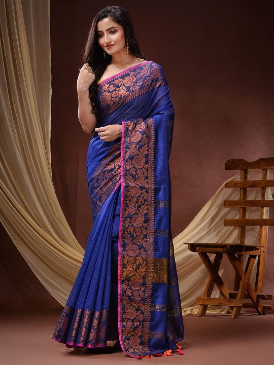 DESH BIDESH Ethnic Motifs Woven Design Zari Maheshwari Saree