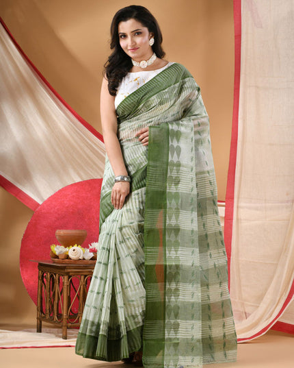 DESH BIDESH Geometric Woven Design Pure Cotton Taant Saree