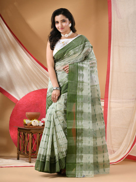 DESH BIDESH Geometric Woven Design Pure Cotton Taant Saree