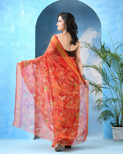 DESH BIDESH Floral Print Zari Saree