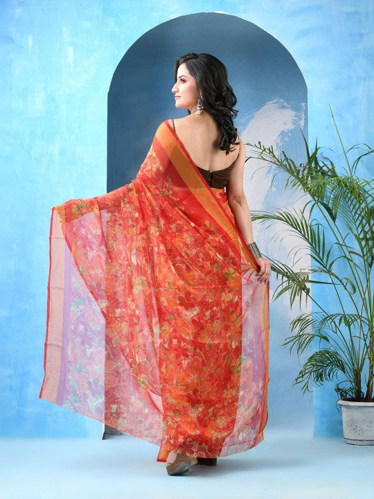 DESH BIDESH Floral Print Zari Saree