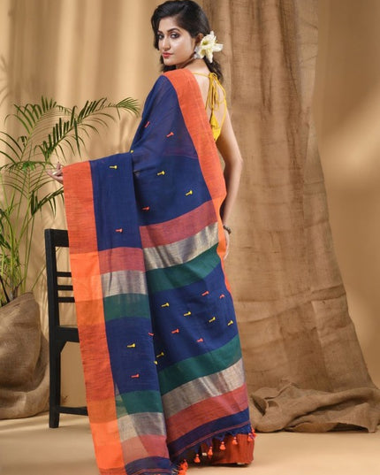 DESH BIDESH Women Solid Colourblocked Pure Cotton Taant Saree