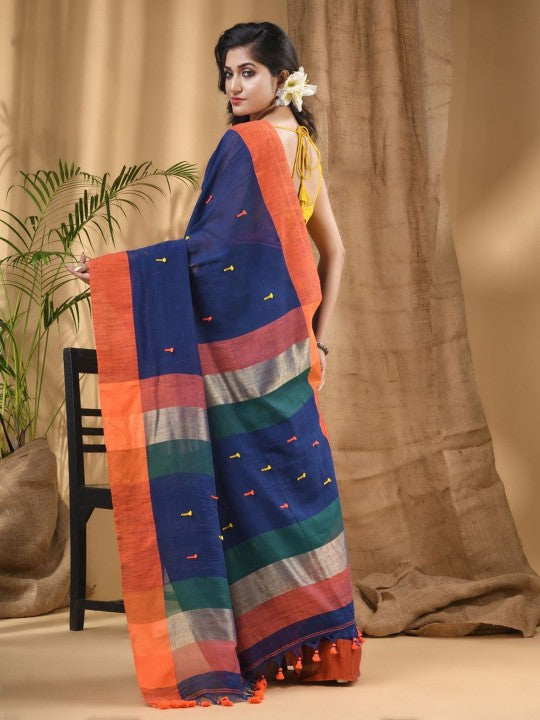 DESH BIDESH Women Solid Colourblocked Pure Cotton Taant Saree