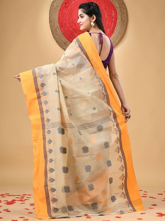 DESH BIDESH Women Woven Design Pure Cotton Handloom Taant Saree for Festive Occasions