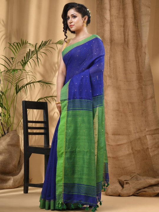 DESH BIDESH Ethnic Motifs Woven Design Sequinned Taant Saree