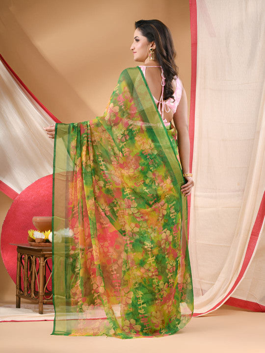 Floral Printed Zari border Saree