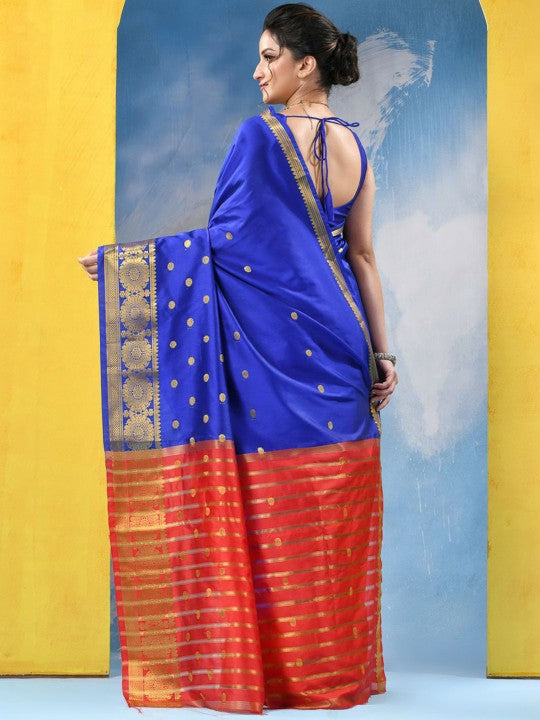 Exquisite Royal Blue Woven Design Zari Kanjeevaram Saree with Blouse Piece