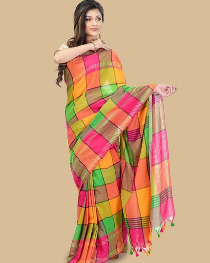 DESH BIDESH Checked Pure Cotton Taant Saree