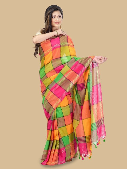 DESH BIDESH Checked Pure Cotton Taant Saree