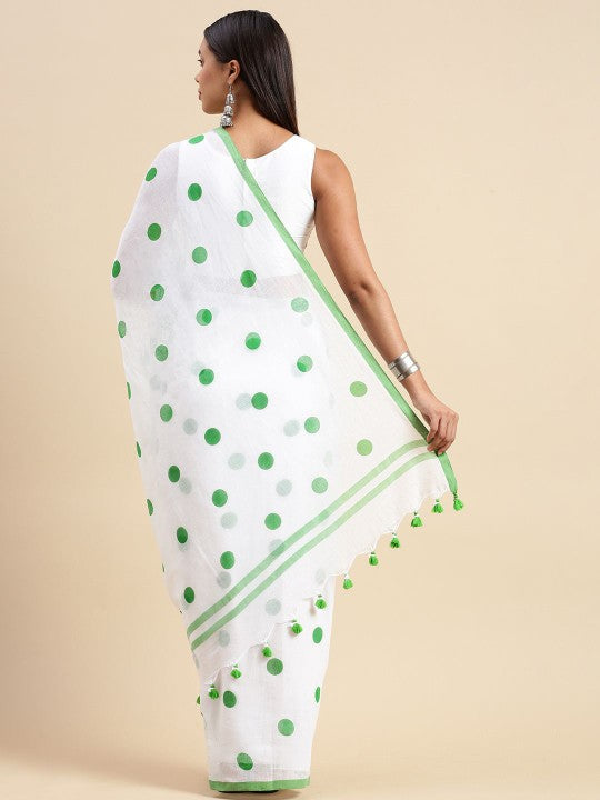 DESH BIDESH Polka Dot Pure Cotton Taant Saree