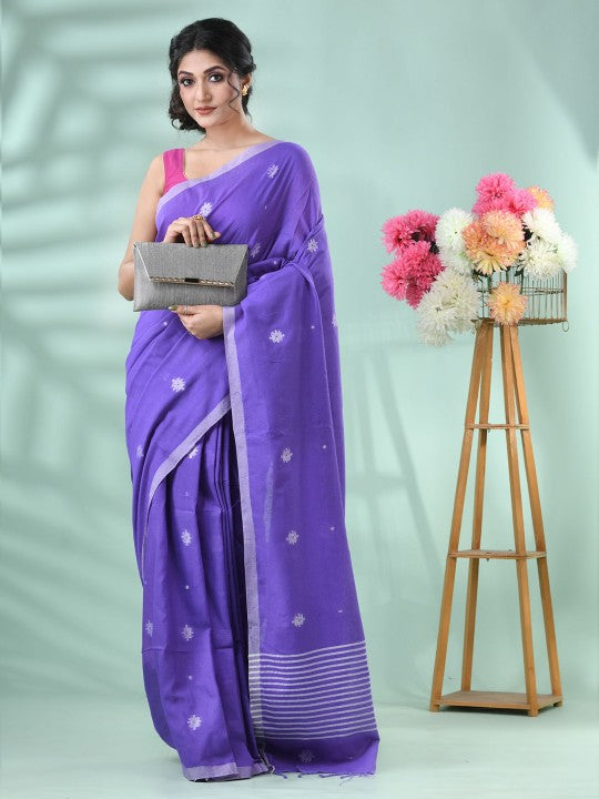 DESH BIDESH Women Woven Design Silk Cotton Saree in Radiant Purple