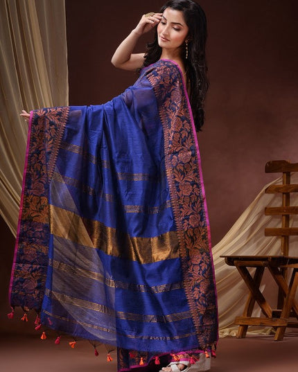 DESH BIDESH Ethnic Motifs Woven Design Zari Maheshwari Saree