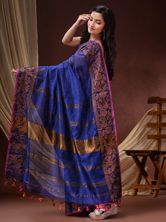DESH BIDESH Ethnic Motifs Woven Design Zari Maheshwari Saree