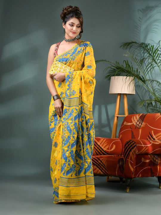DESH BIDESH Woven Design Silk Cotton Jamdani Saree - Sarees for Women 35203832