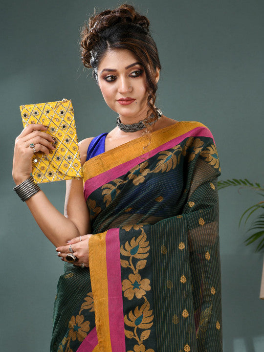 DESH BIDESH Woven Design Zari Pure Cotton Taant Saree