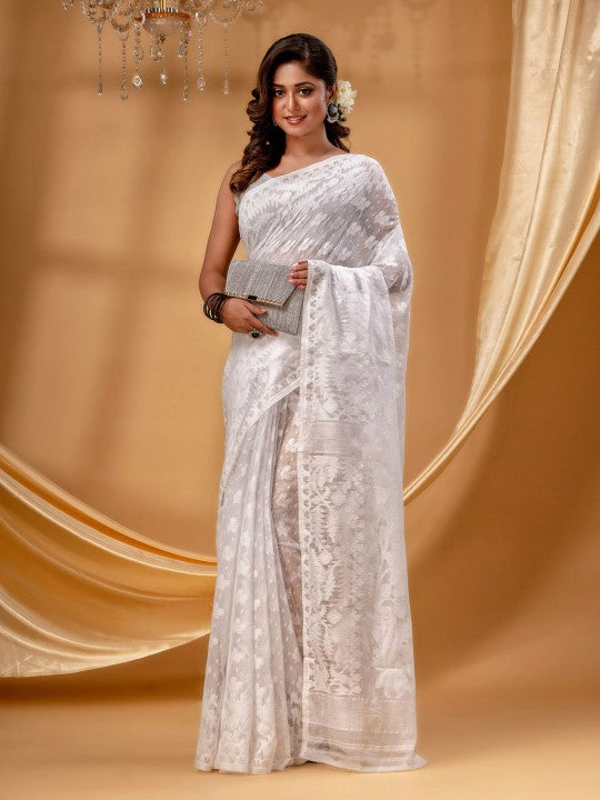 DESH BIDESH Exquisite Woven Design Pure Cotton Jamdani Saree for Women