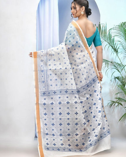 DESH BIDESH Ethnic Motifs Pure Cotton Handloom Taant Saree