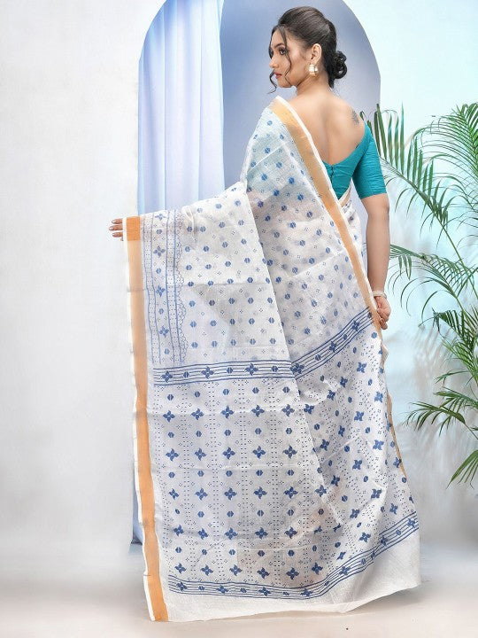 DESH BIDESH Ethnic Motifs Pure Cotton Handloom Taant Saree