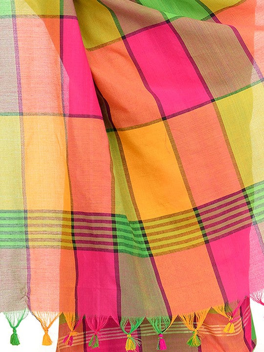 DESH BIDESH Checked Pure Cotton Taant Saree